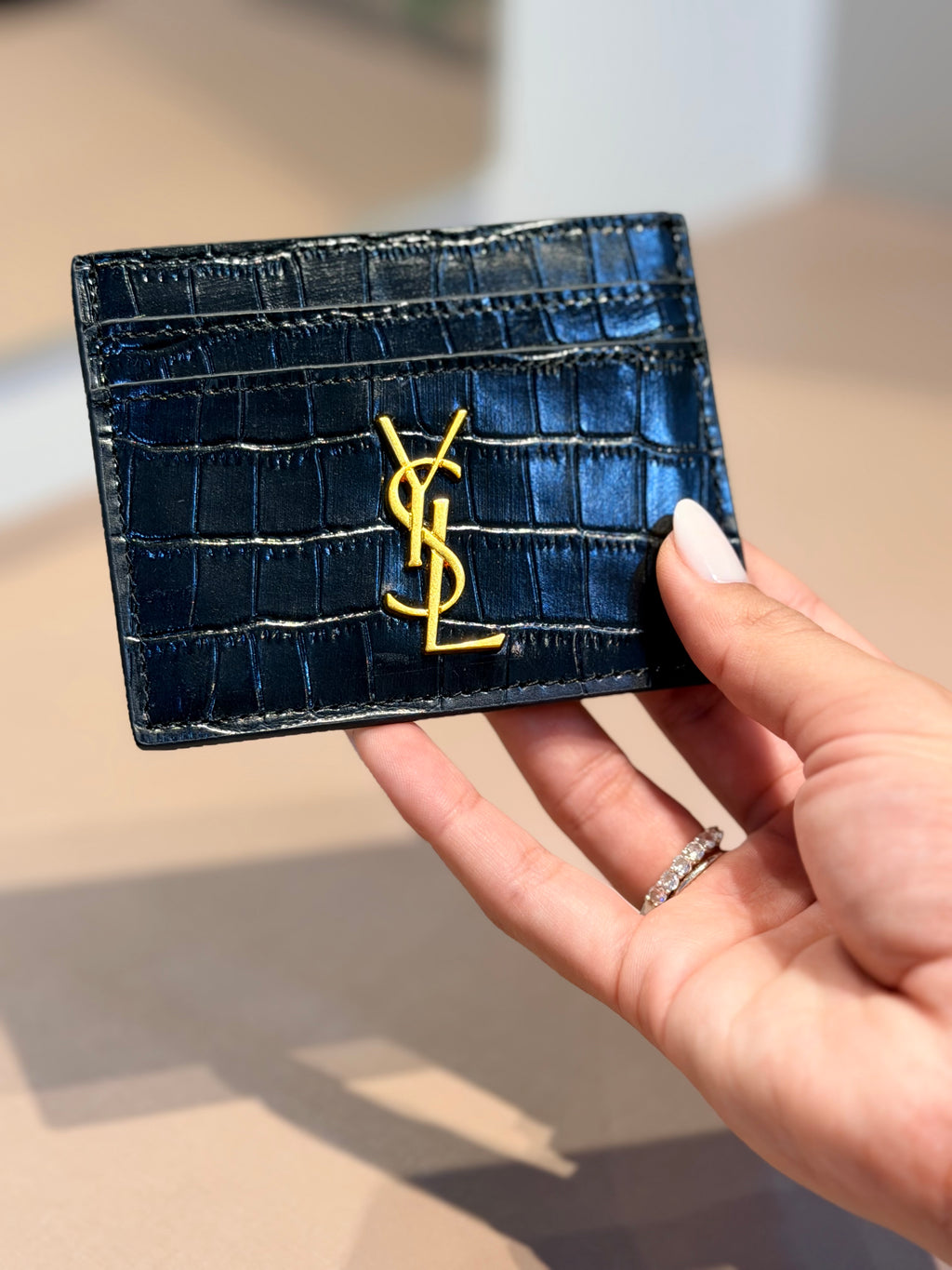 Porta-Cartão Monogram Croc Preto - YSL