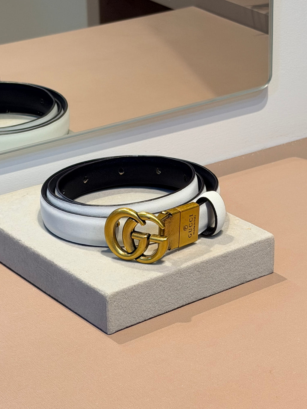Cinto Double G Reversible Branco e Preto - GUCCI