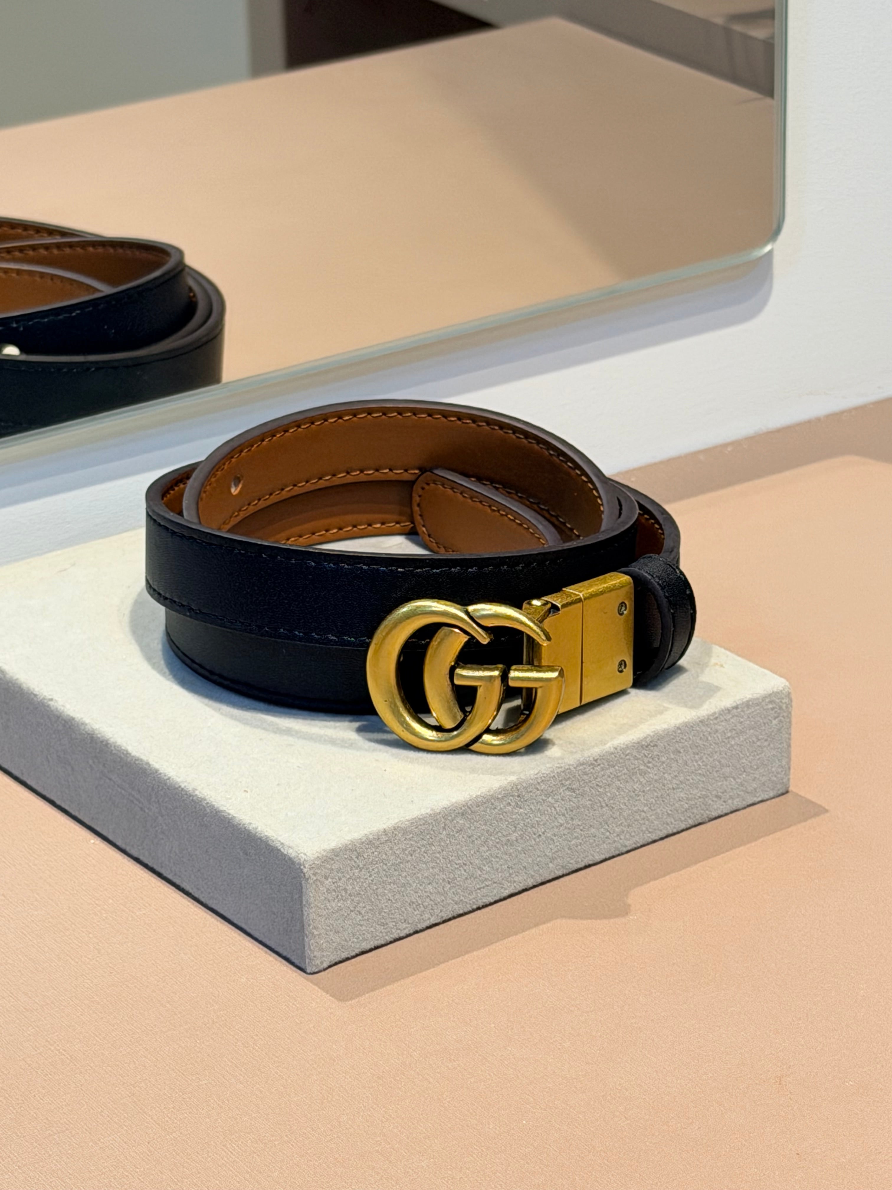 Cinto Double G Reversible Caramelo e Preto - GUCCI