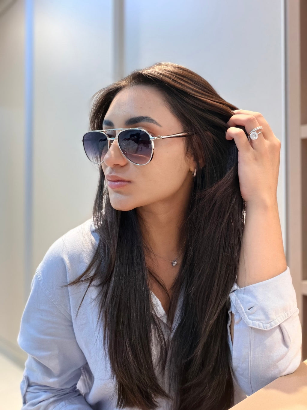 Óculos Sardine Aviator Prata - BOTTEGA VENETA