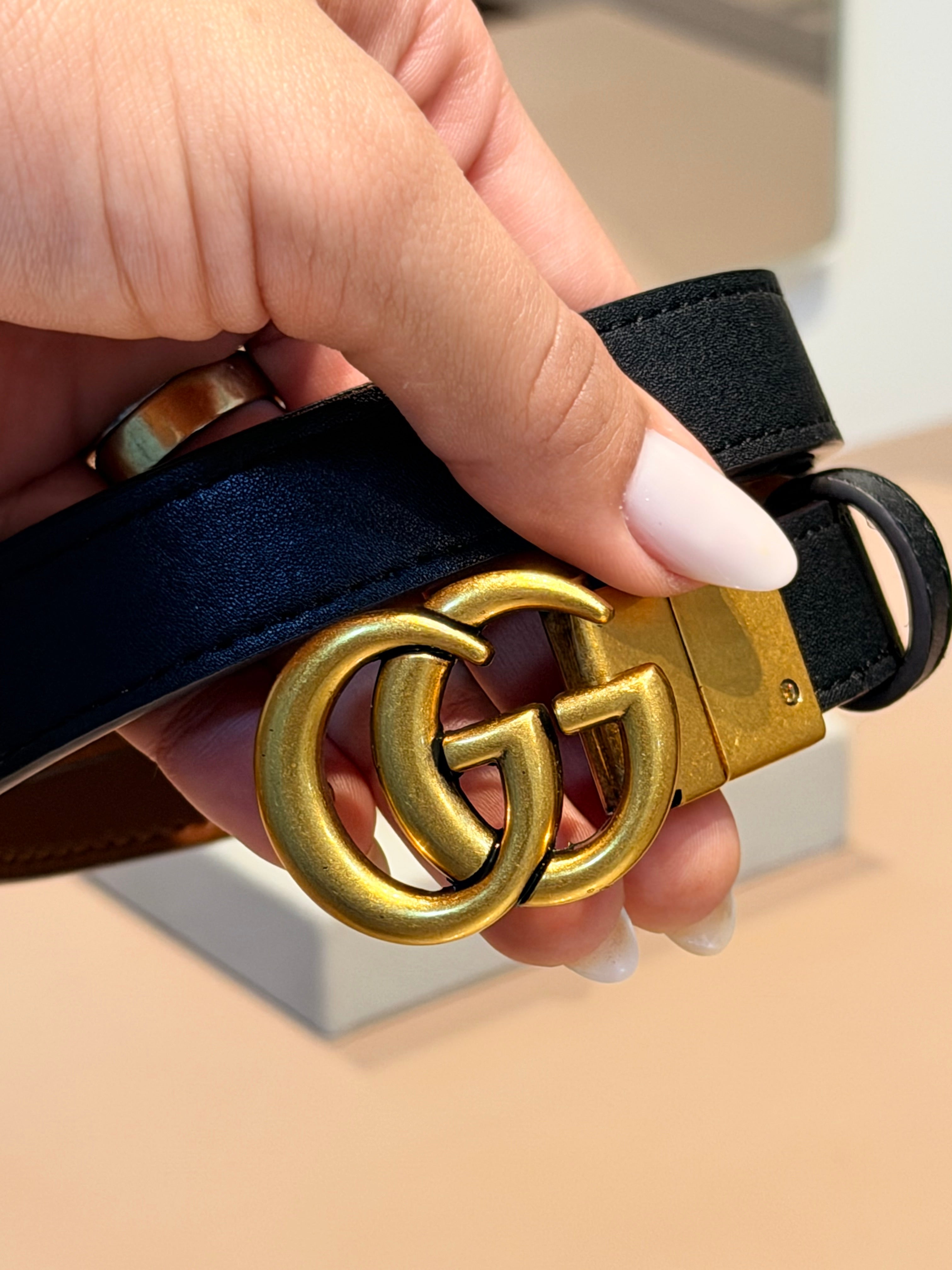 Cinto Double G Reversible Caramelo e Preto - GUCCI
