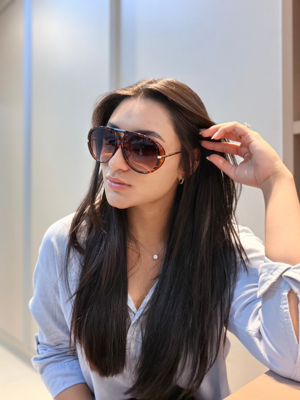 Óculos Drop Aviator Tartaruga - BOTTEGA VENETA
