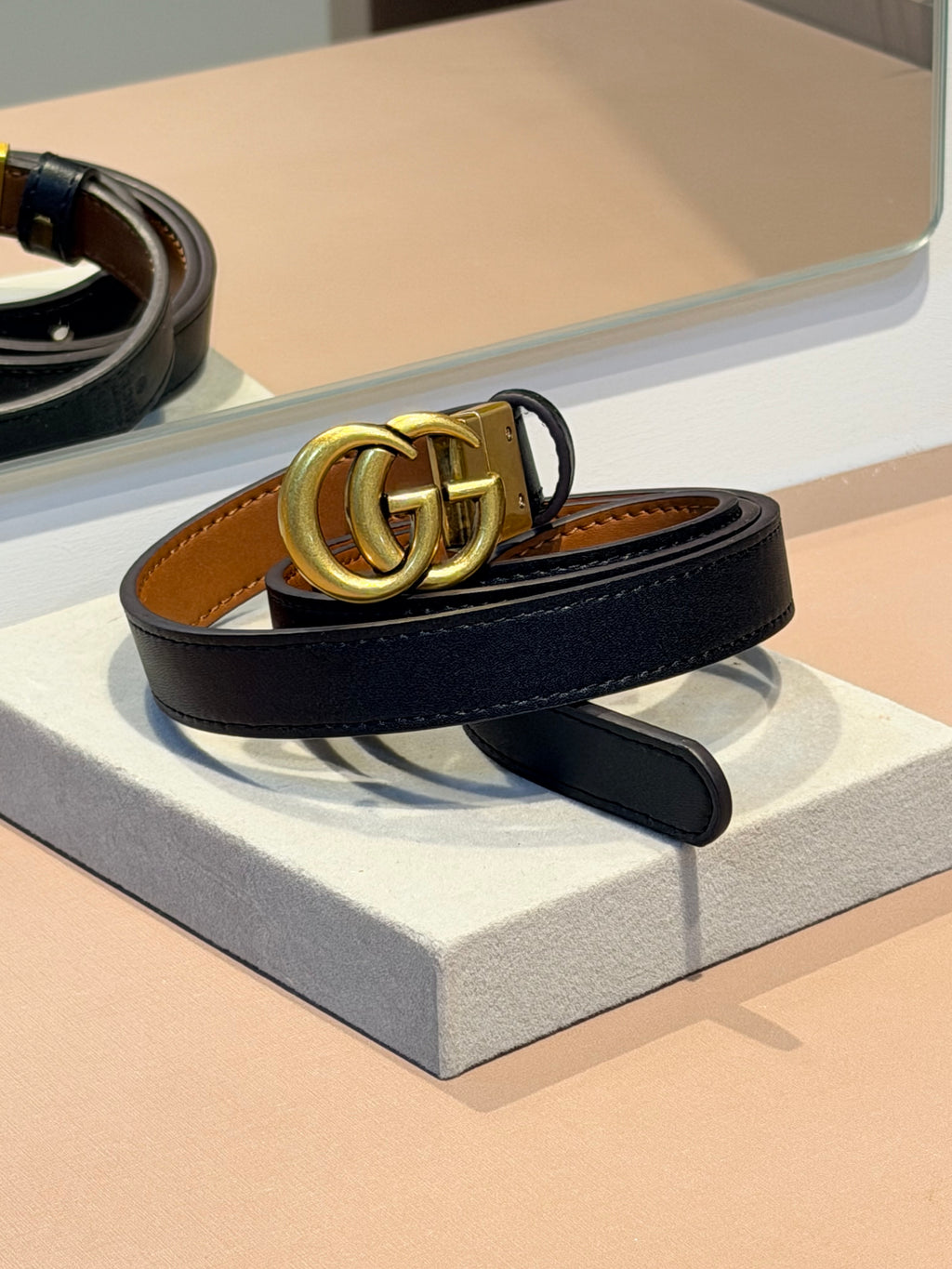 Cinto Double G Reversible Caramelo e Preto - GUCCI
