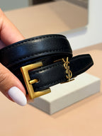 Cinto Cassandre Preto e Dourado - YSL