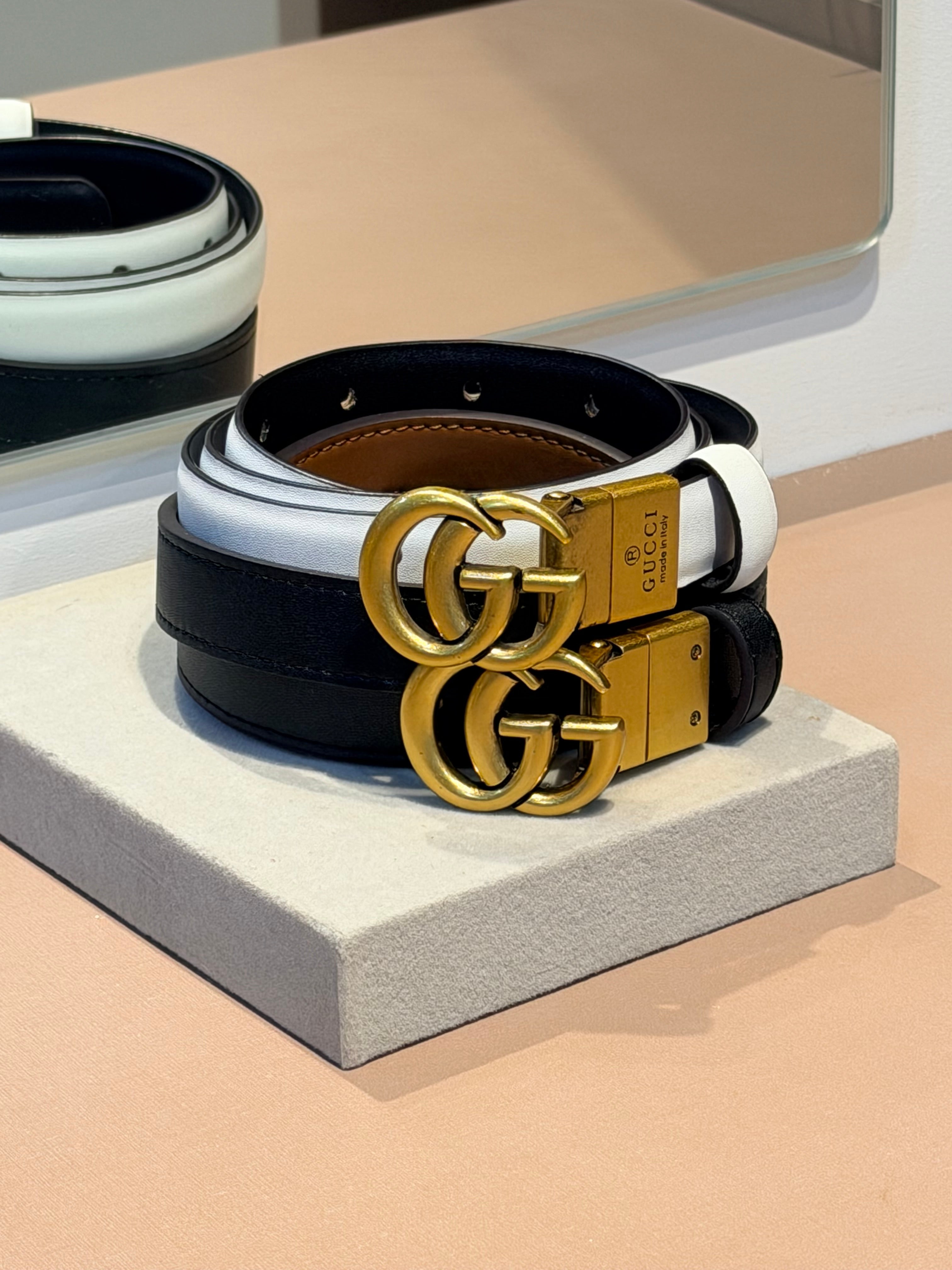 Cinto Double G Reversible Branco e Preto - GUCCI
