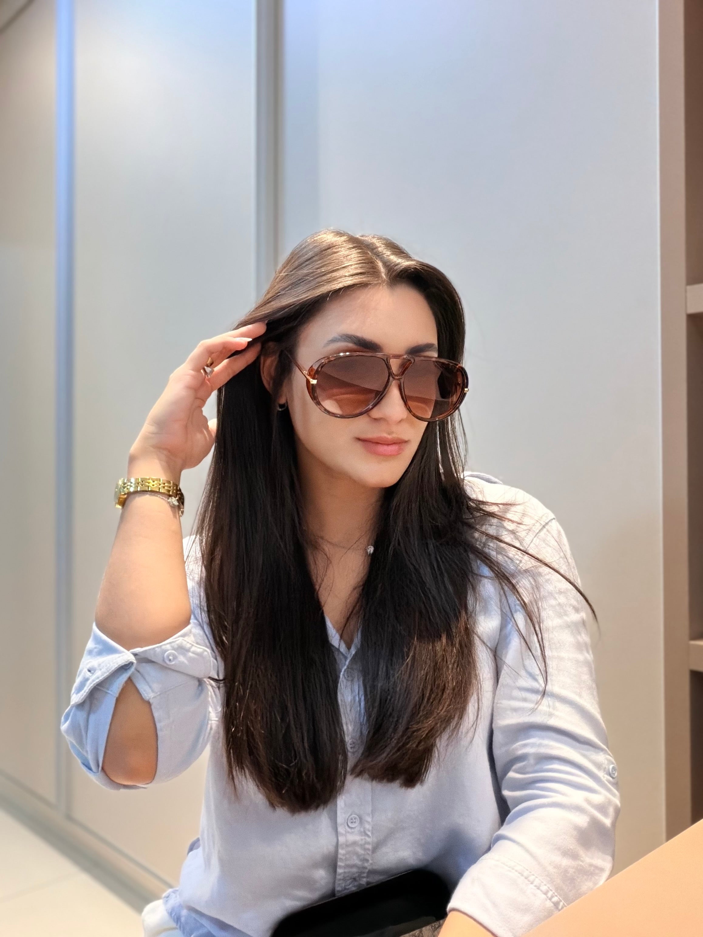 Óculos Drop Aviator Tartaruga - BOTTEGA VENETA