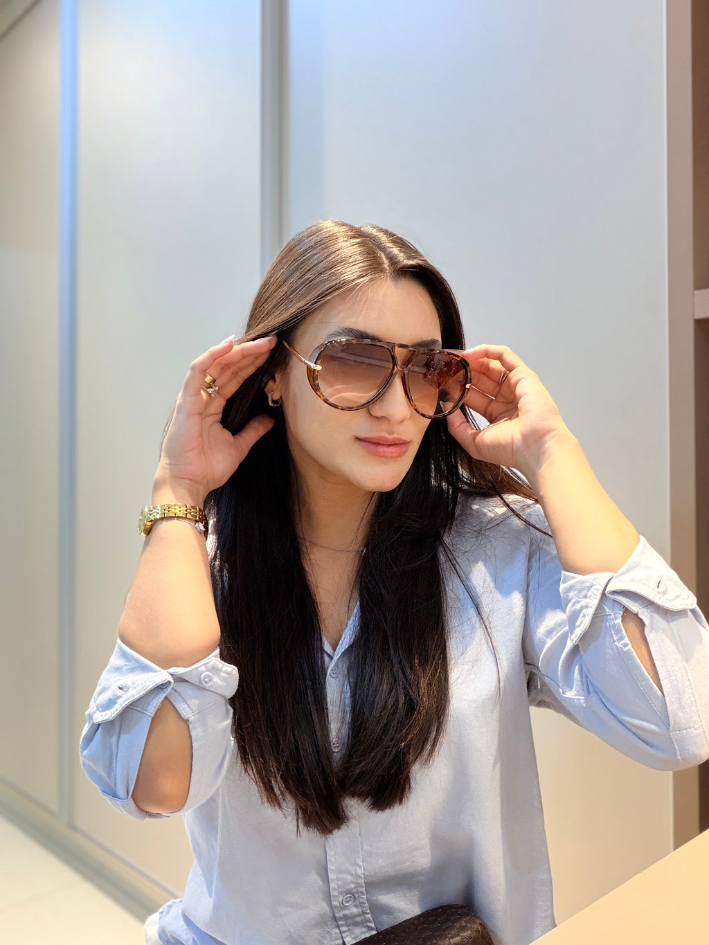 Óculos Aviator Tartaruga - BOTTEGA VENETA