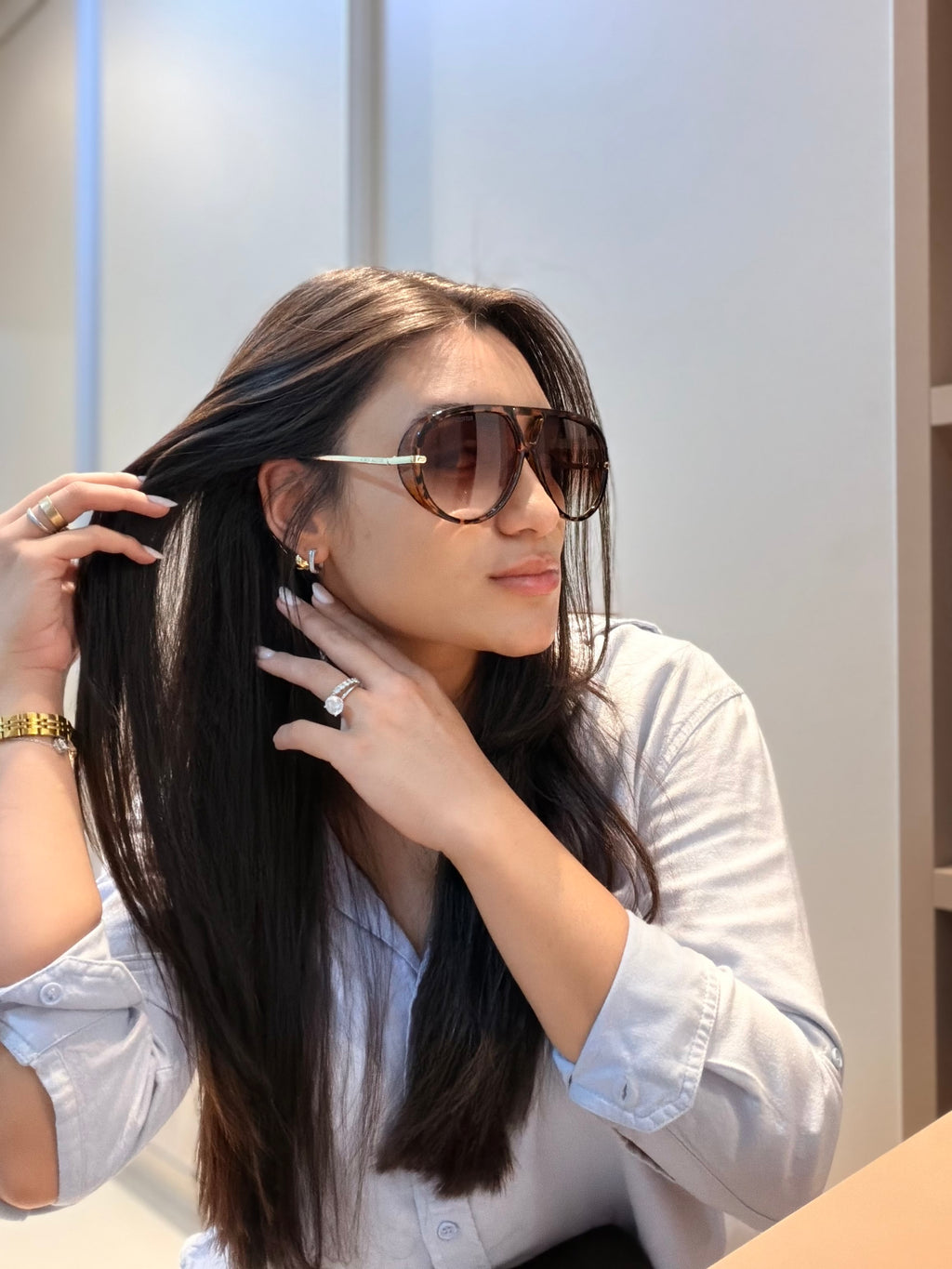 Óculos Drop Aviator Tartaruga - BOTTEGA VENETA
