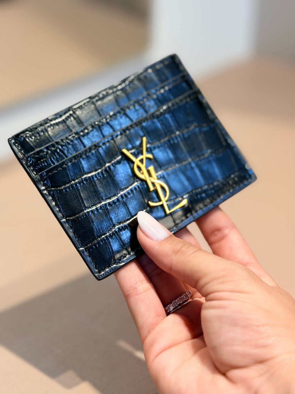 Porta-Cartão Monogram Croc Preto - YSL