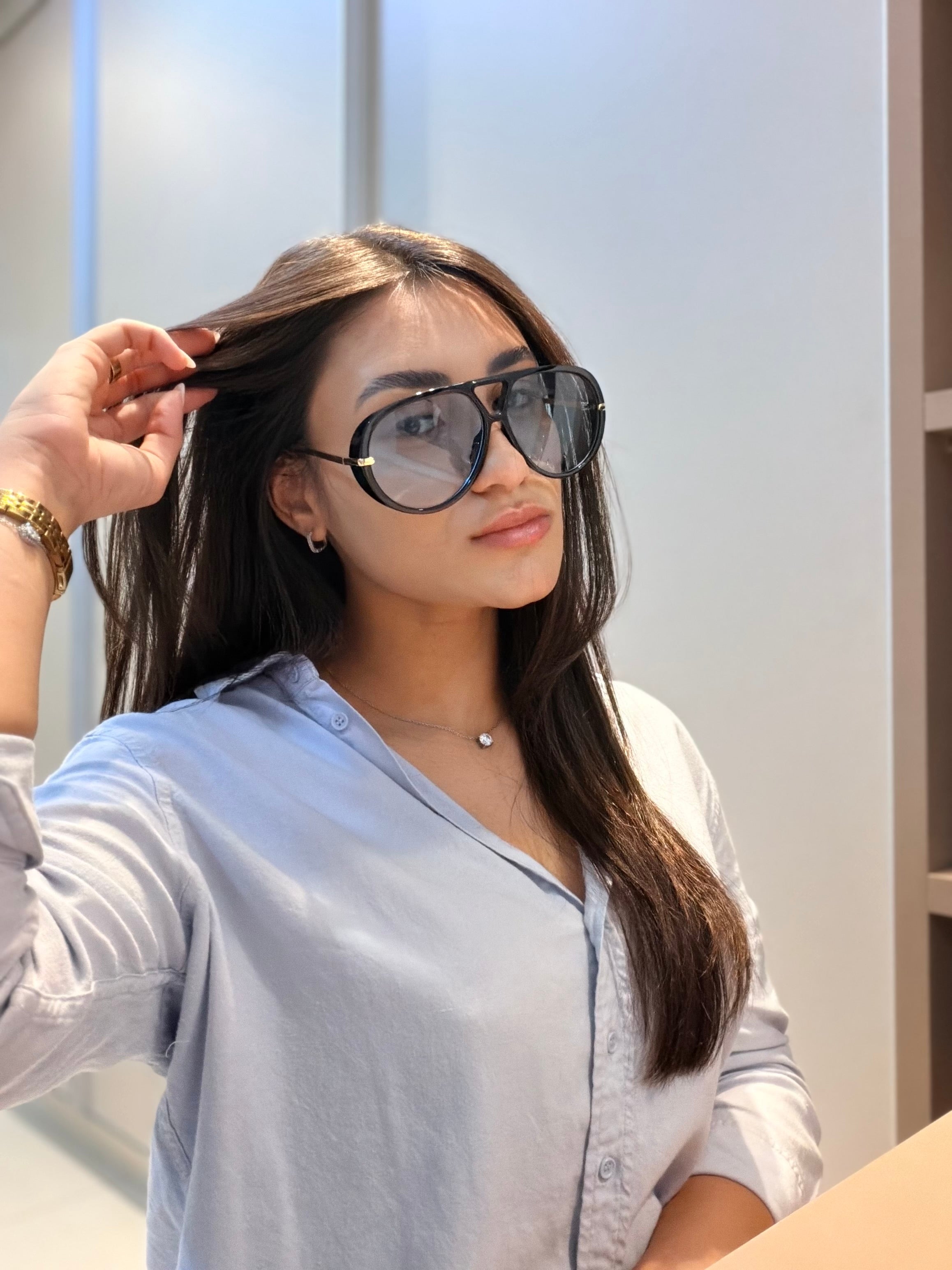 Óculos Drop Aviator Havana - BOTTEGA VENETA
